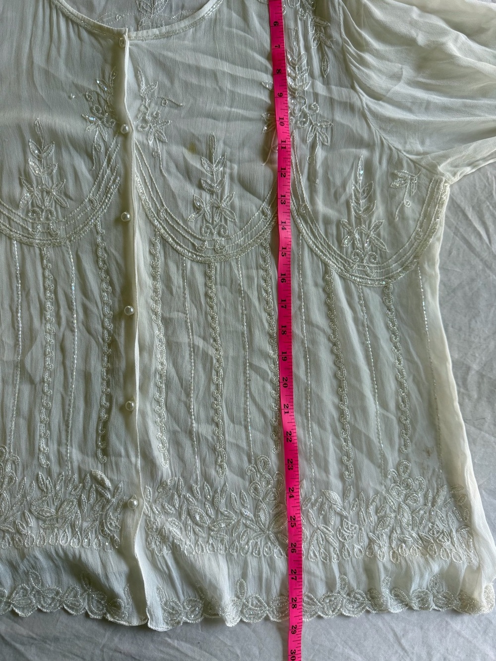 Soft Surroundings Ivory Beaded Embroidered Sheer Blouse - Picture 9 of 14